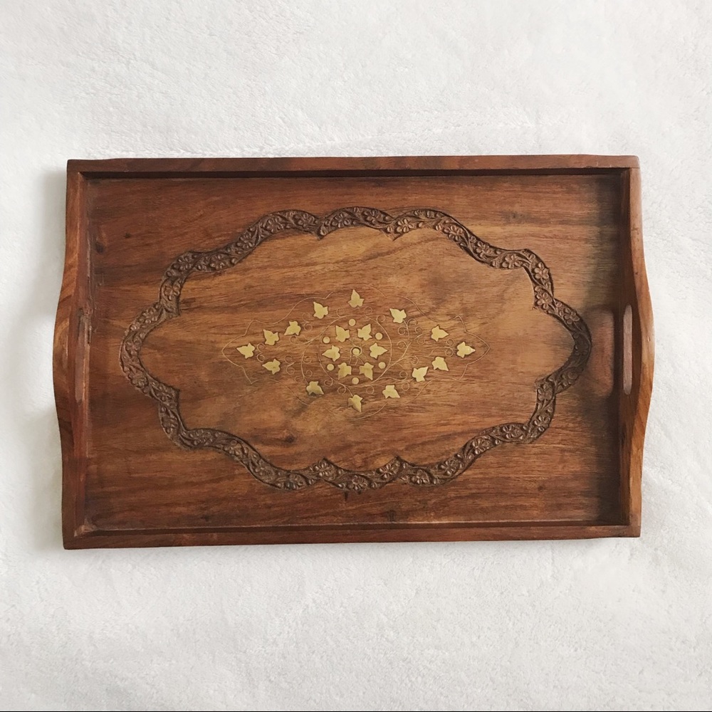 Indian Carved Wooden Tray - Picture 3 of 8